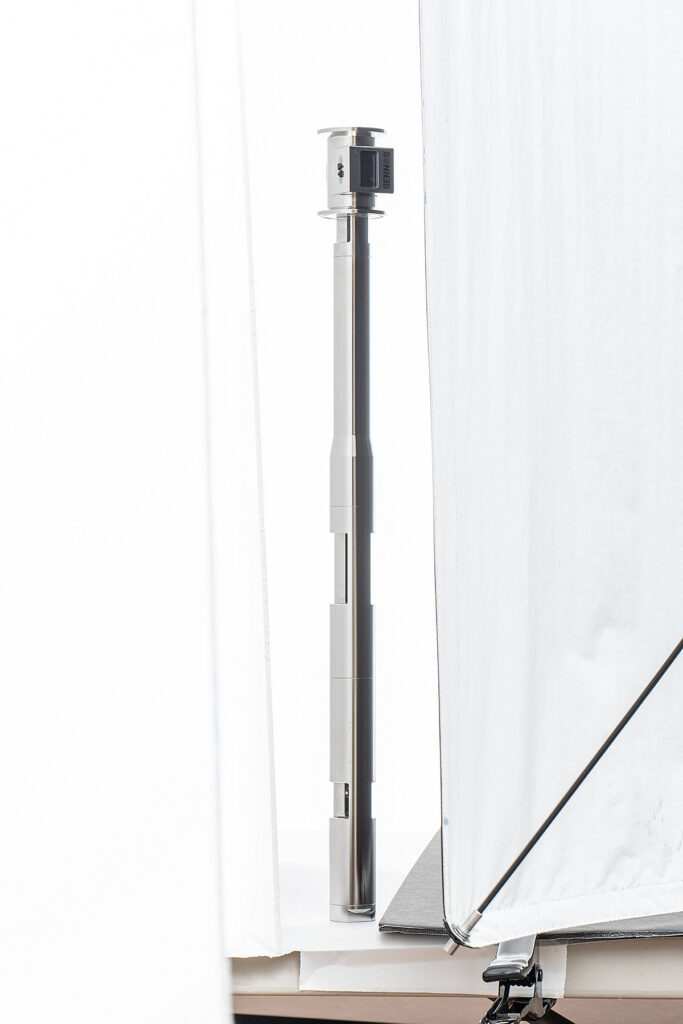 industrial-sensor-product-photography-studio-lighting-setup-reflective-metal - Brian Mullins | Commercial & Event Photographer Based in Raleigh Studio lighting setup for photographing a reflective stainless steel industrial sensor using diffusion panels and controlled highlights